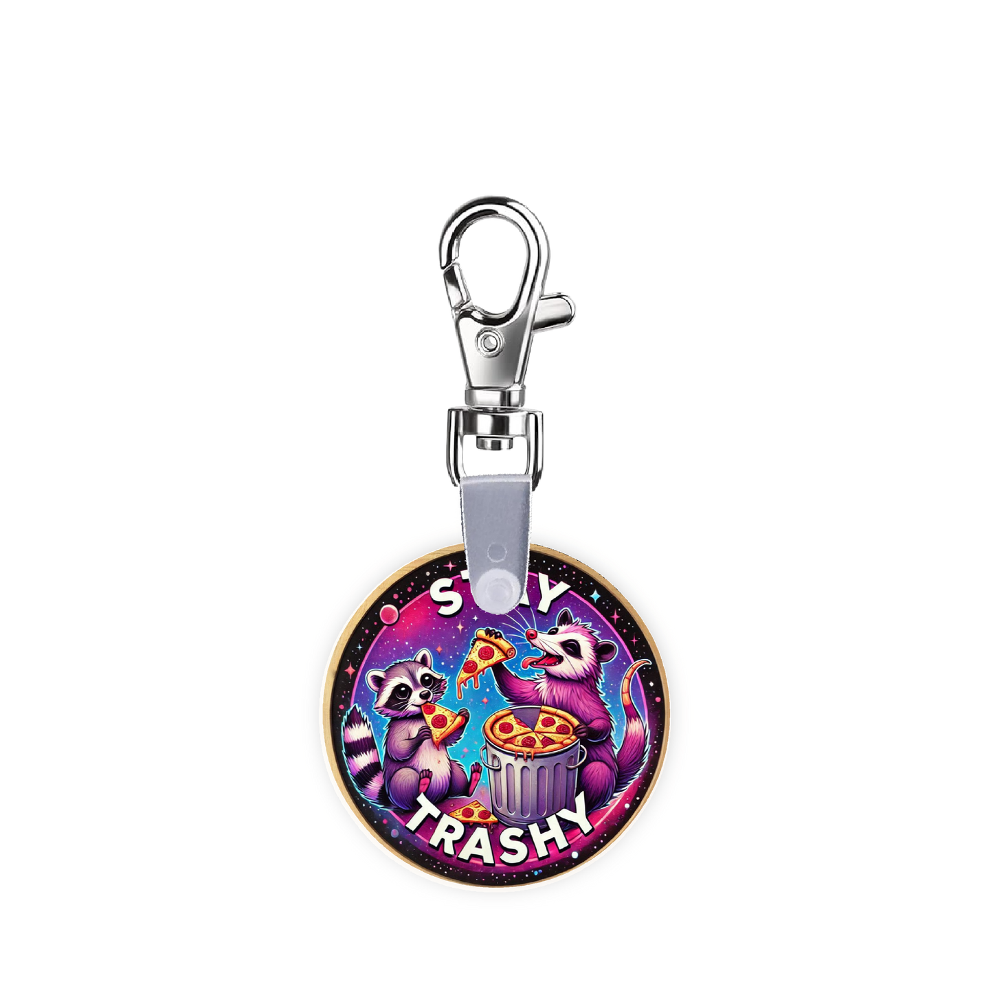 Stay Trashy Raccoon Possum Smart CodeClip Keychain Digital Badge Buddy